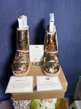UGG Gold Sequin Classic Short Booties